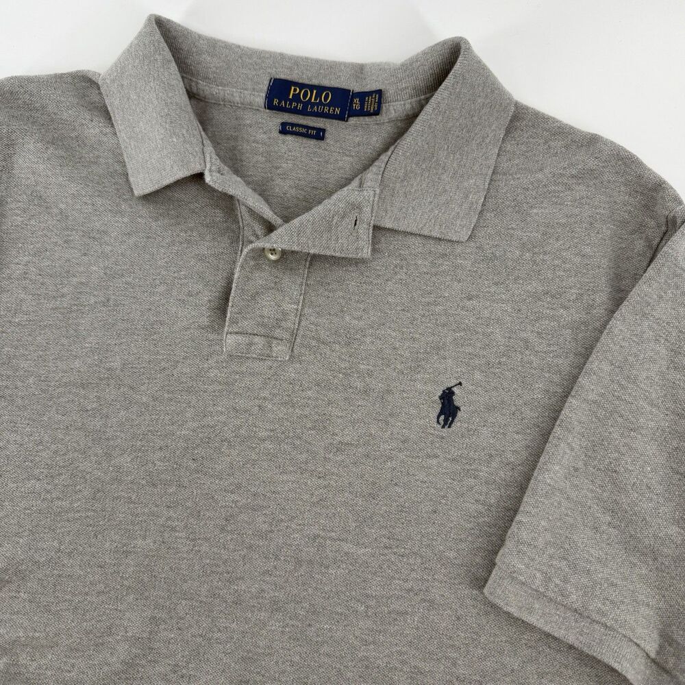 Polo Ralph Lauren Short Sleeve Shirt Men XL Classic Fit Gray Navy Blue Pony Logo